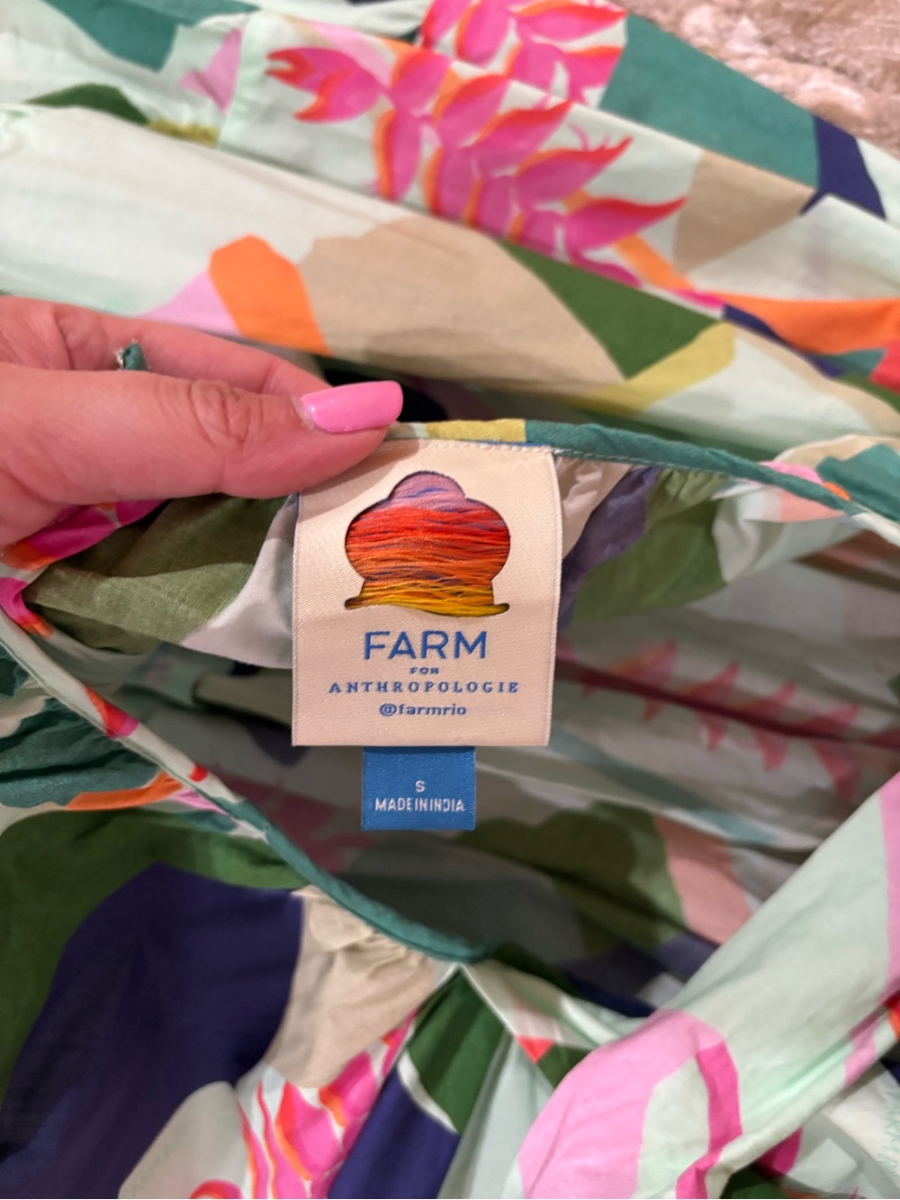 FARM Rio Mint Green Tropical Floral Maxi Dress with Pink & Navy Accents - Picture 5 of 5